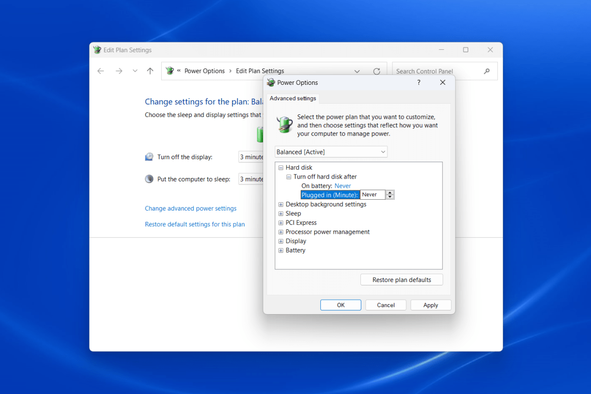 Windows 11 Power Plan Settings to disable SSDs from sleeping