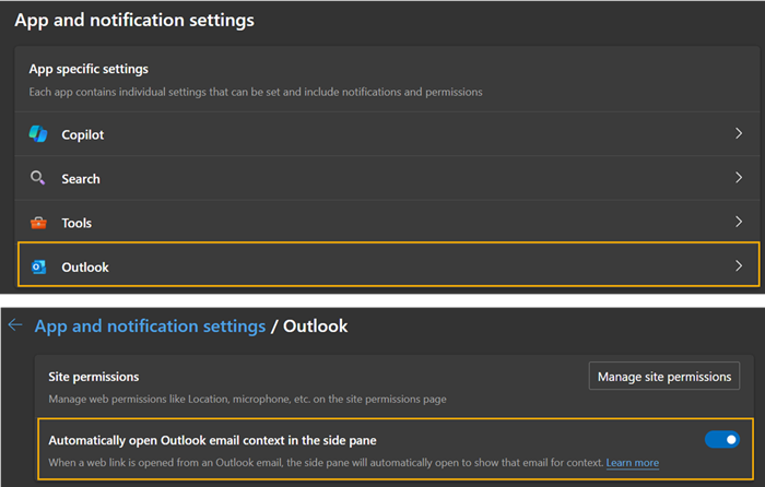 Side-by-side View in Edge für Outlook aktivieren