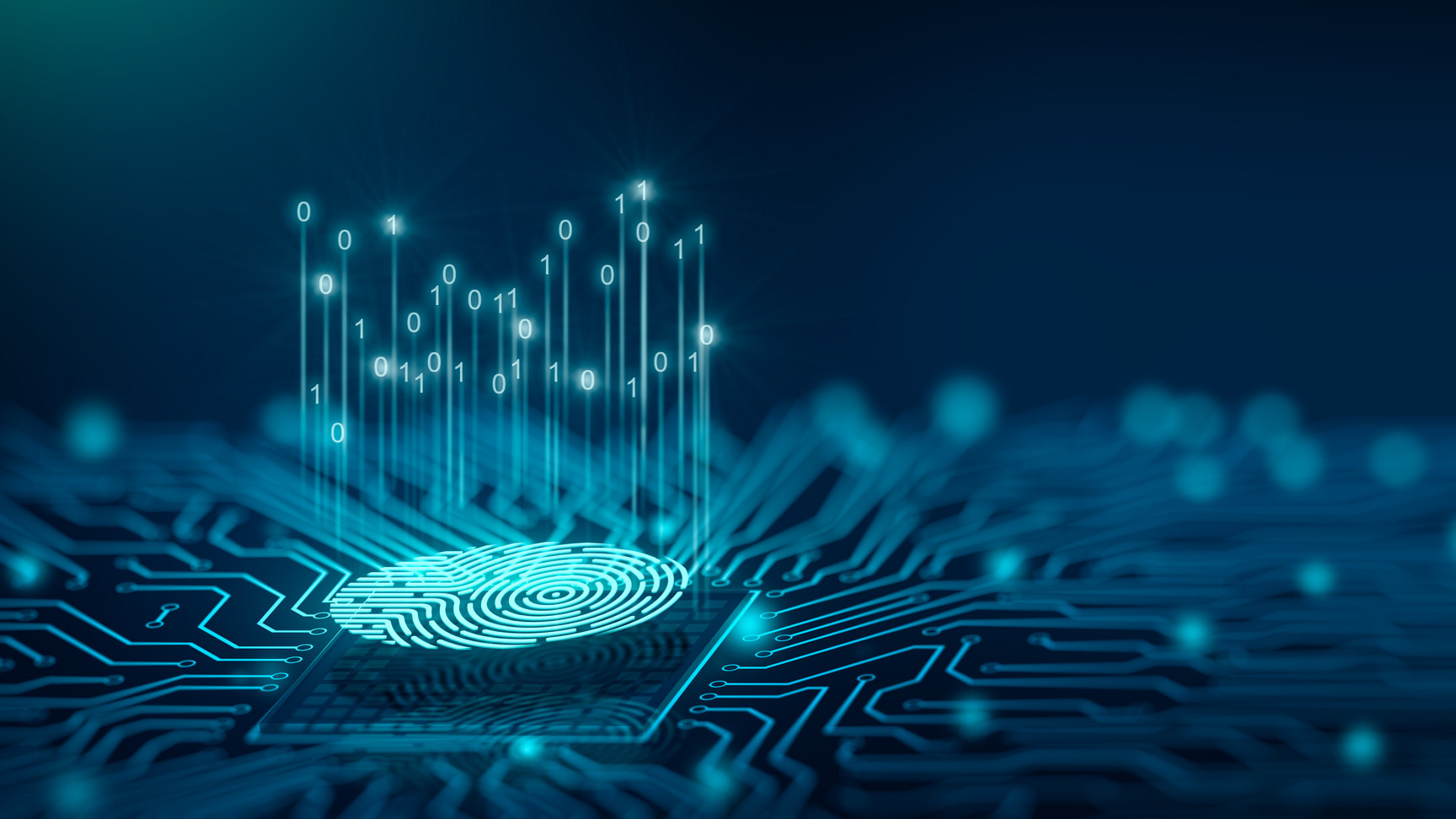 Credit: Getty Images fingerprint probes marked by binary characters, illustration