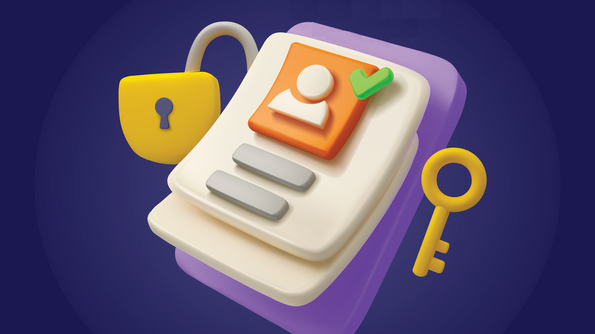 lock and key next to mobile device, illustration