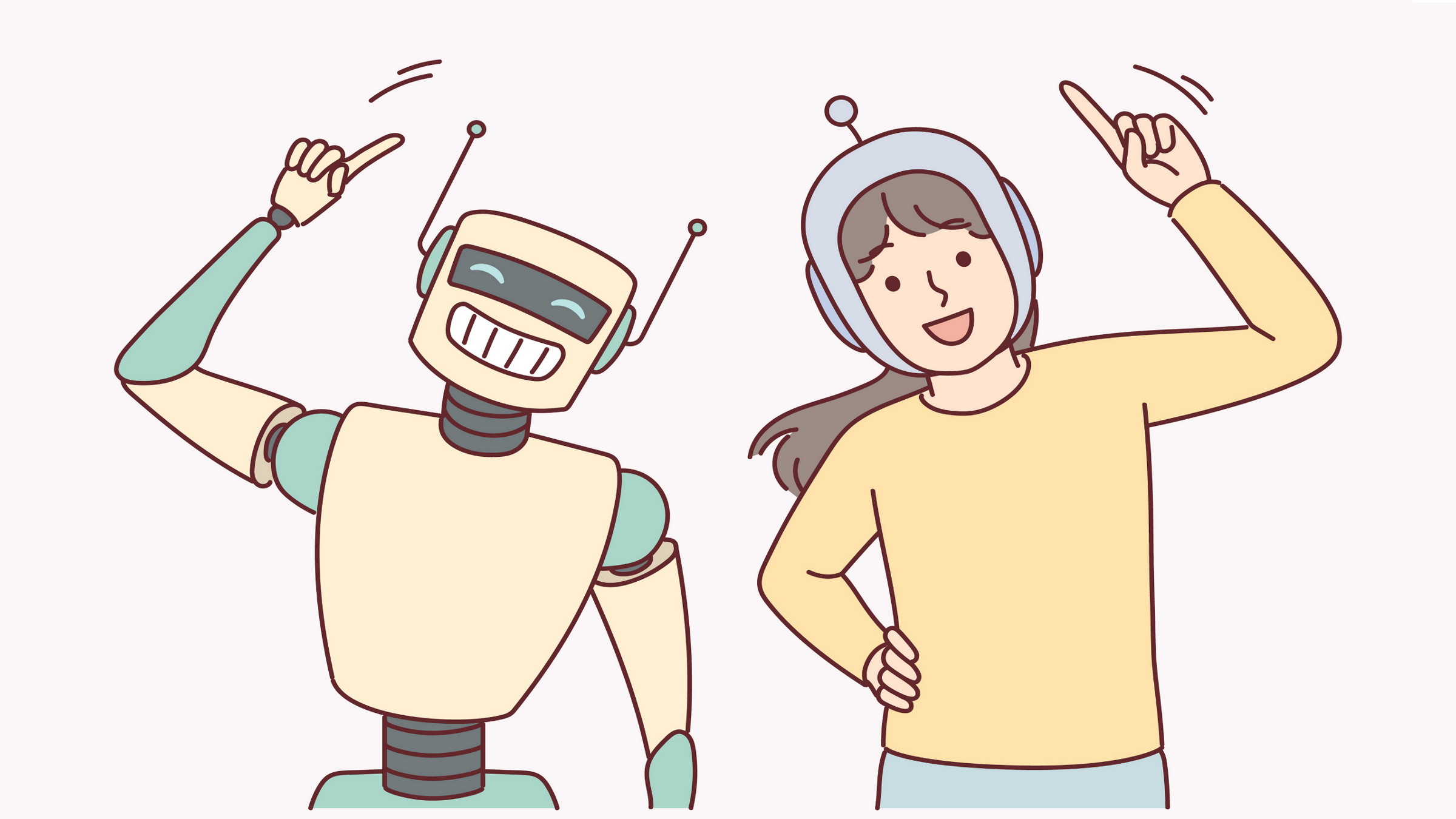 robot dancing with teen girl, illustration