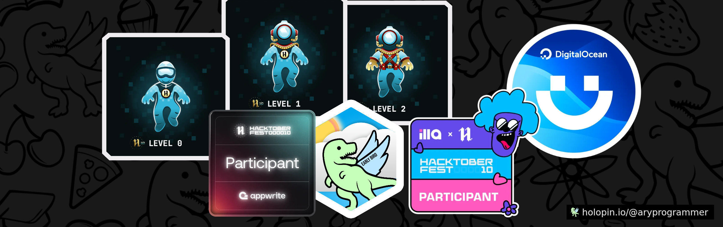 An image of @aryprogrammer's Holopin badges, which is a link to view their full Holopin profile