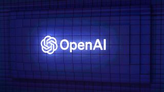 OpenAI logo and branding pictured at Mobile World Congress 2024 in Barcelona, Spain.