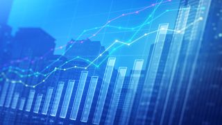 Graph vector image showing upward trends denoting an increase in cybersecurity spending practices in 2025.