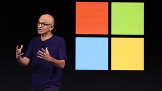 Microsoft CEO Satya Nadella speaks during the OpenAI DevDay event on November 06, 2023 in San Francisco, California.