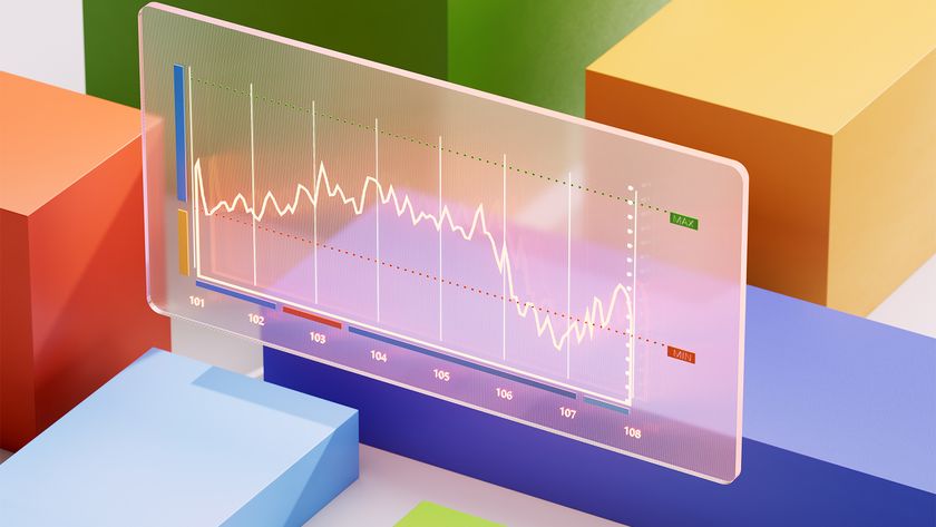 Data analytics concept image showing data analysis graph on a digitized screen against colorful blocks in background.