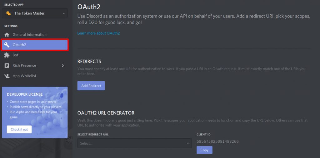 Discord Bot Token - OAuth2 Screen