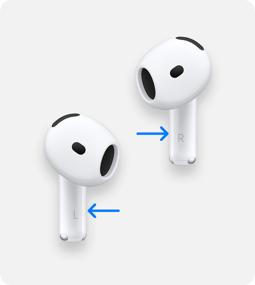 AirPods et indication de l’endroit où appuyer sur la tige