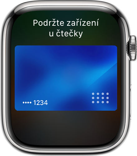 Apple Watch zobrazující dokončenou platbu pomocí Apple Pay.