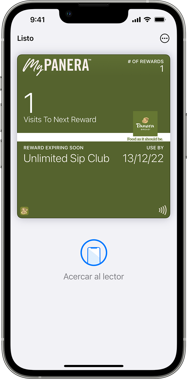 Una tarjeta de recompensas de Panera en Apple Wallet