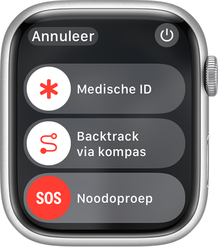 Apple Watch-scherm met de schuifregelaar voor noodoproep