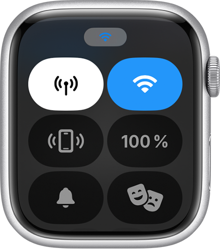 Ovládacie centrum hodiniek Apple Watch so zobrazeným pripojením Wi-Fi