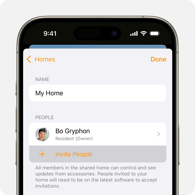 Home app with Invite People option in Home Settings