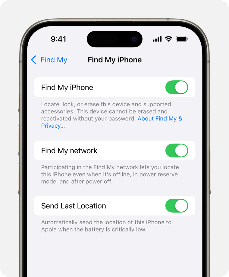 iPhone screen showing Find My settings