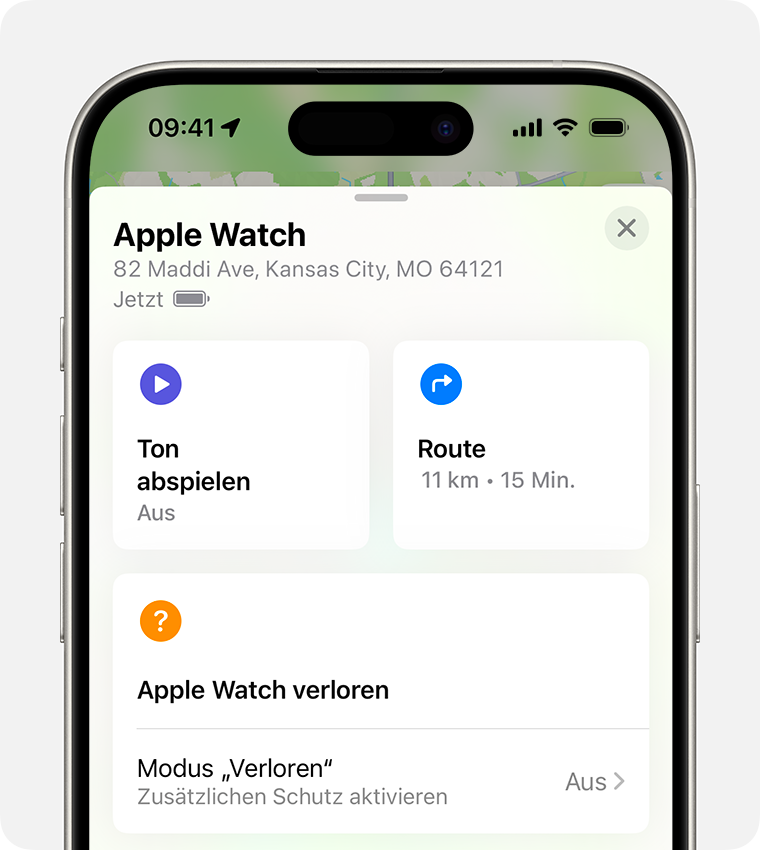 Aktiviere auf deinem iPhone den Modus „Verloren“ für deine Apple Watch.