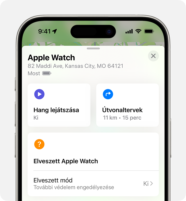 Az iPhone-on kapcsolja be az Elveszett módot az Apple Watchhoz.