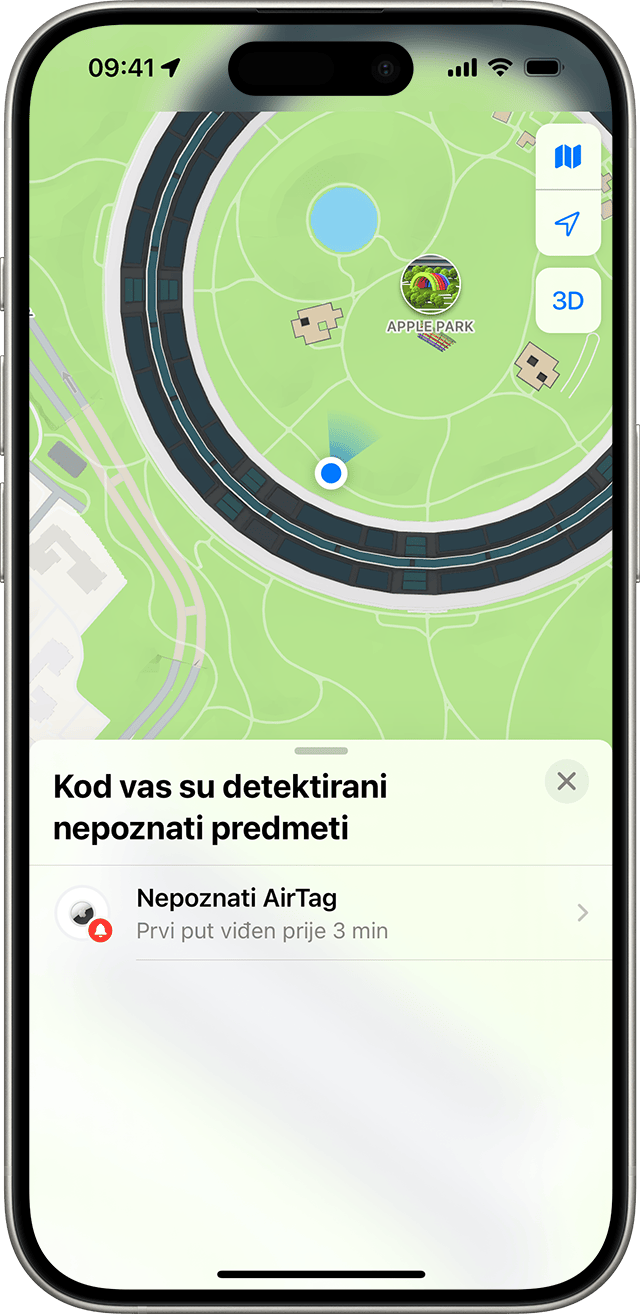 Zaslon iPhone uređaja na kojem se prikazuju nepoznate stavke detektirane s vašom porukom.