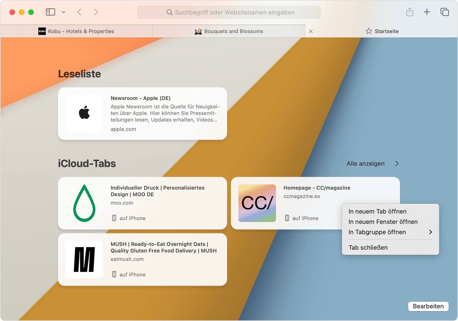 Mac mit der Option zum Schließen von iCloud-Tabs in Safari