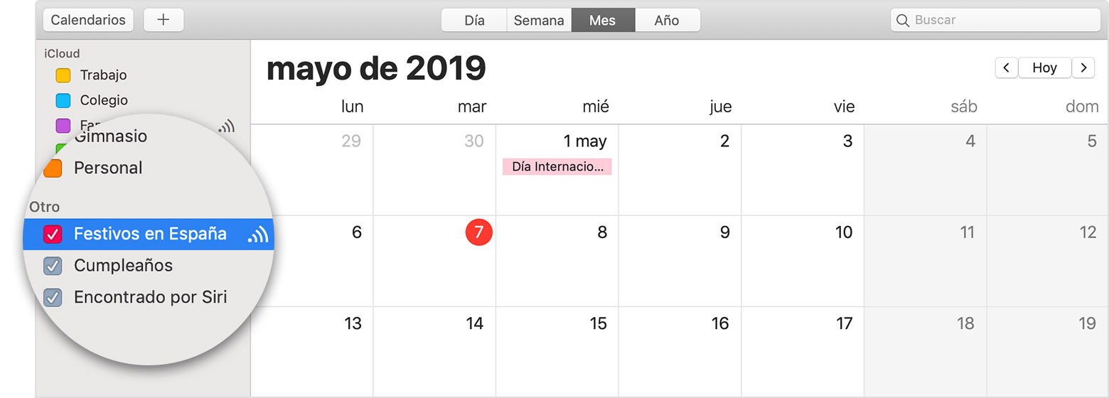 iCloud calendar with subscribed calendar selected