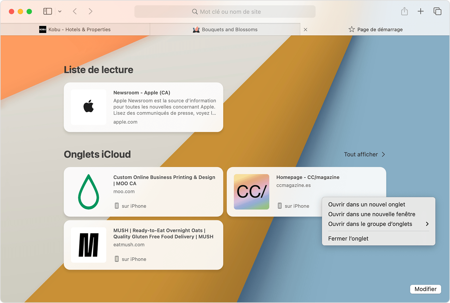 Mac affichant l’option permettant de fermer les onglets iCloud dans Safari.