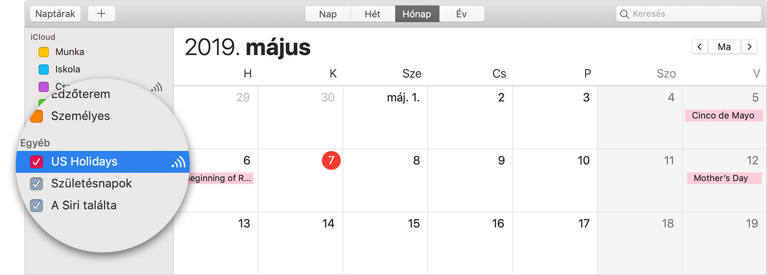 iCloud calendar with subscribed calendar selected