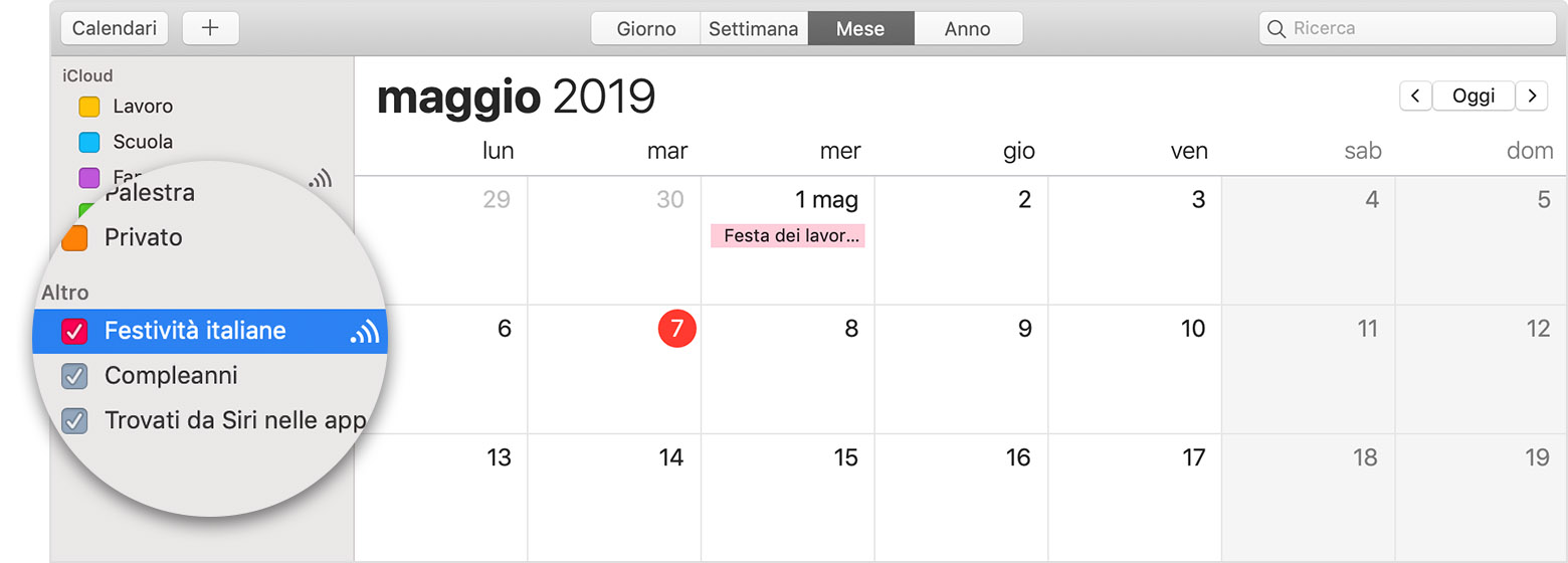 iCloud calendar with subscribed calendar selected