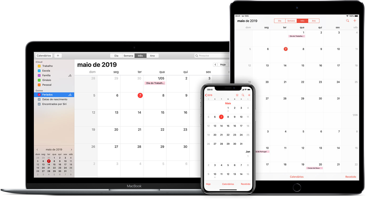 Calendário do iCloud visível num Mac, iPad e iPhone