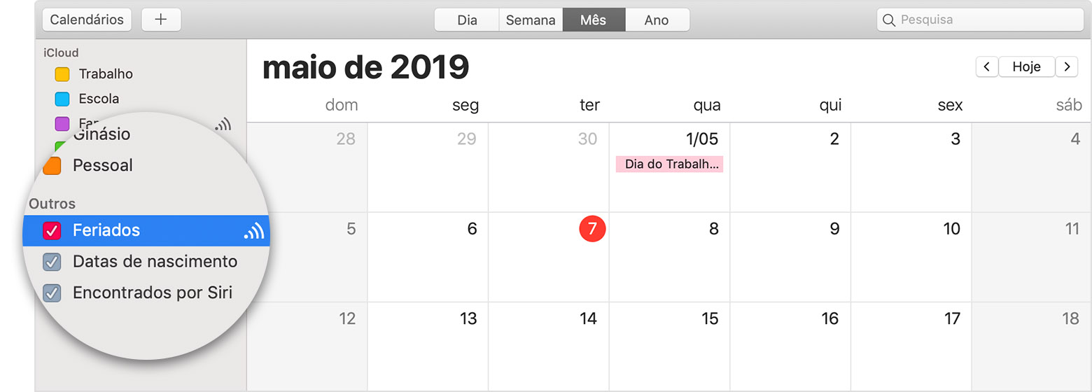 iCloud calendar with subscribed calendar selected