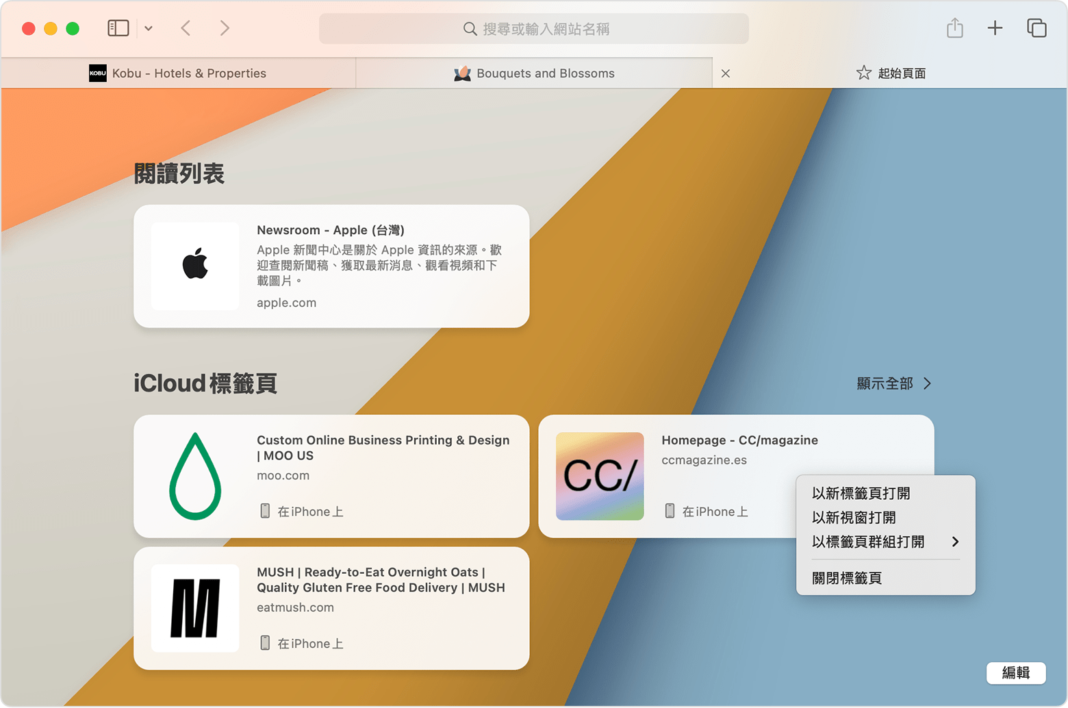 Mac 顯示 Safari 中關閉「iCloud 標籤頁」的選項。