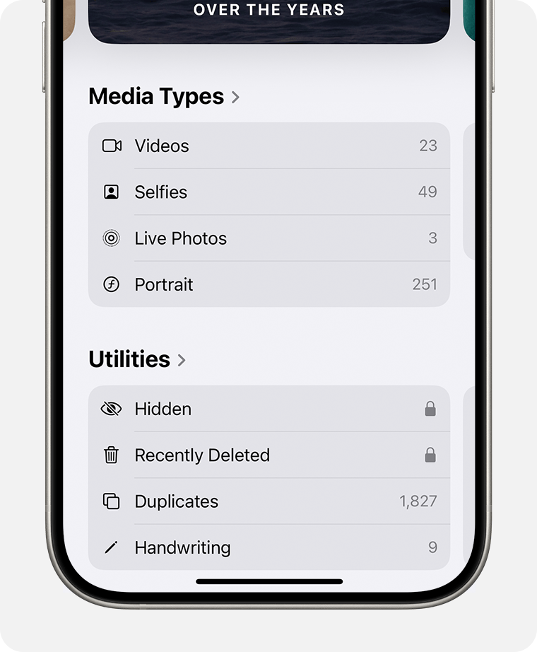 Hidden album highlighted under Utilities.