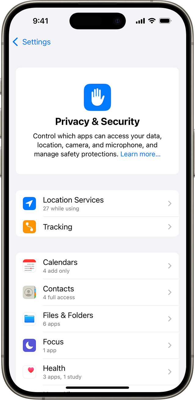 Privacy & Security setting screen on iPhone