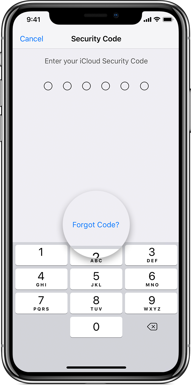 iPhone showing Security Code screen