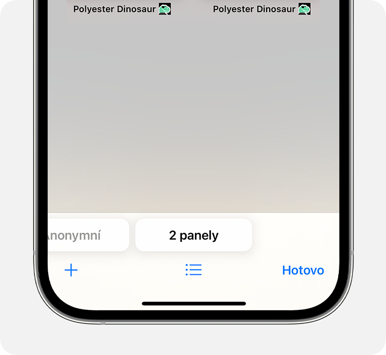 iPhone se zobrazenou aplikací Safari, ve které je vybraná skupina panelů s uvedeným počtem panelů.