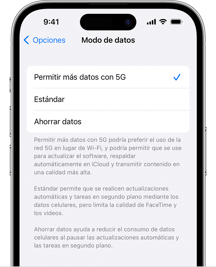 En la imagen, se muestra la configuración de Modo de datos.