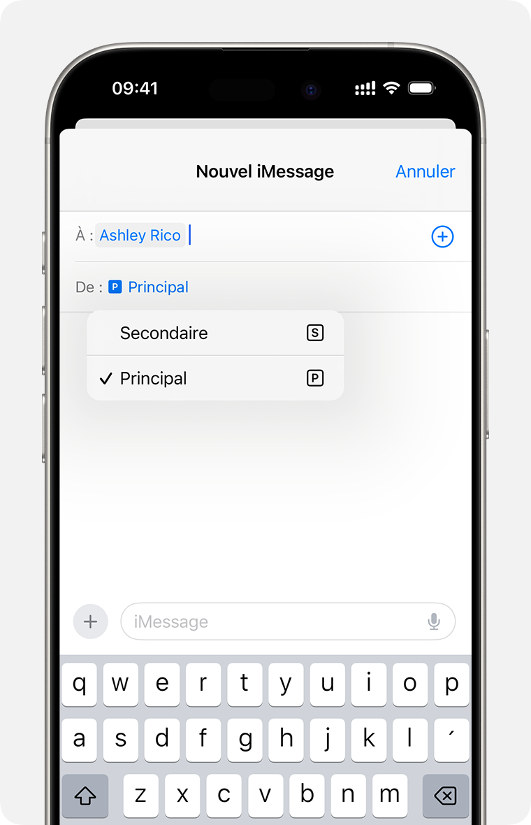 Sélection d’une ligne de double eSIM pour envoyer un message iMessage ou SMS/MMS