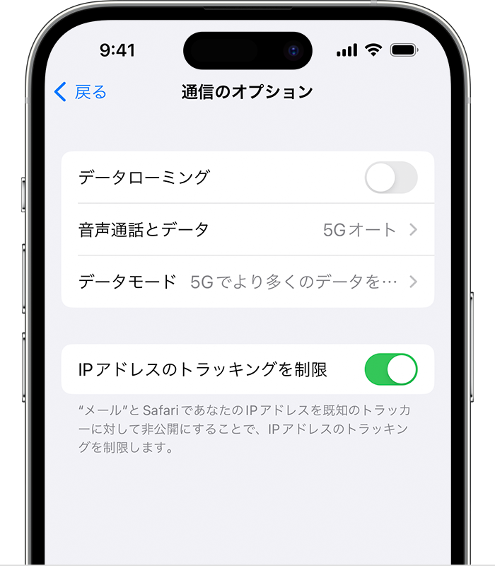 「通信のオプション」のスクリーンショット