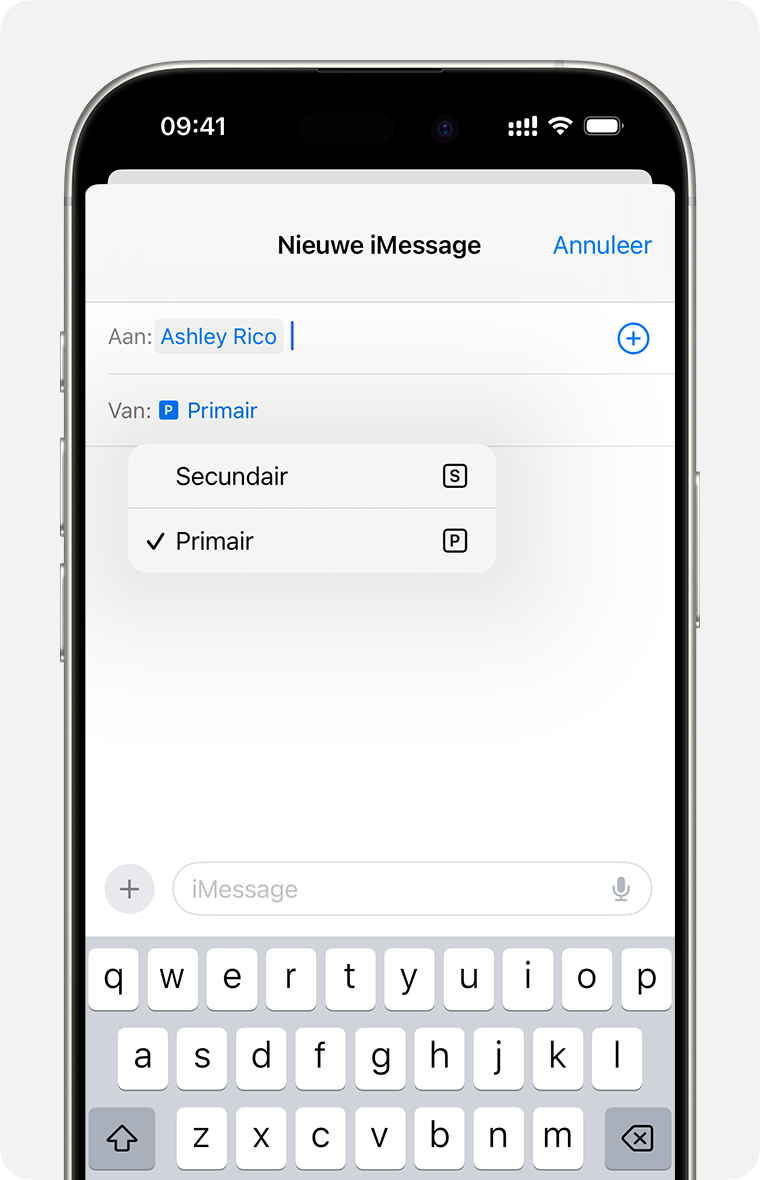 Selecteer telefoonlijn met dual-e-sim om iMessage of sms/mms-bericht te versturen