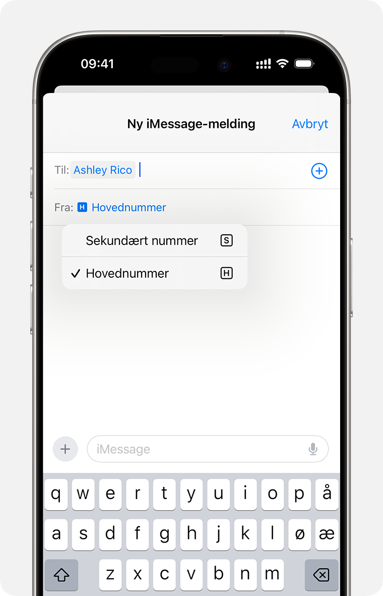 Velg linje for Dual eSIM for sending av iMessage- eller SMS-/MMS-meldinger