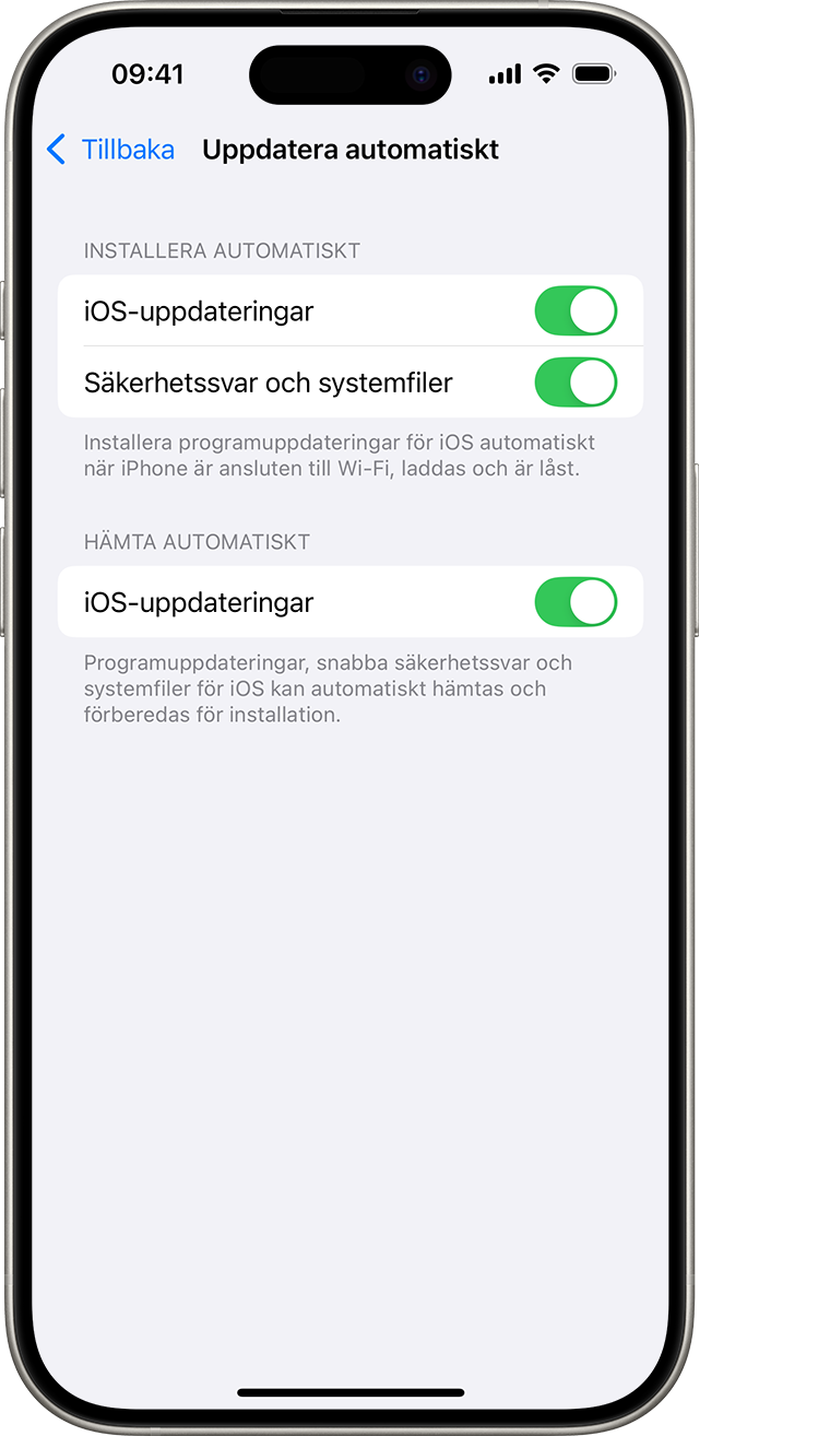 En iPhone som visar skärmen Uppdatera automatiskt