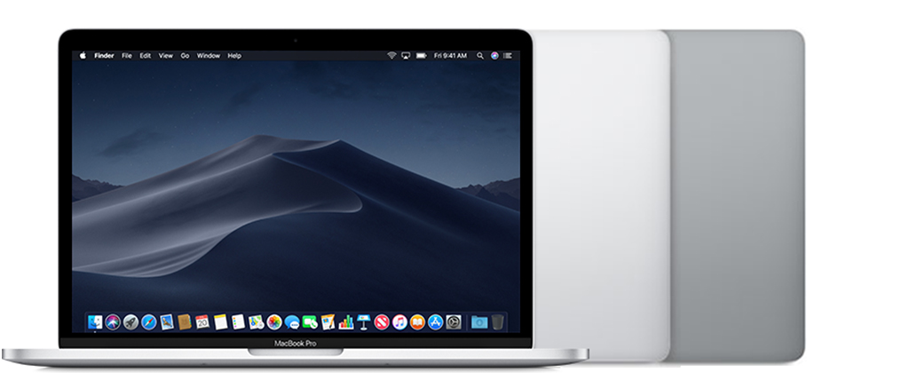 MacBook Pro (13-inch, 2019, Two Thunderbolt 3 ports) in Silver and Space Gray.