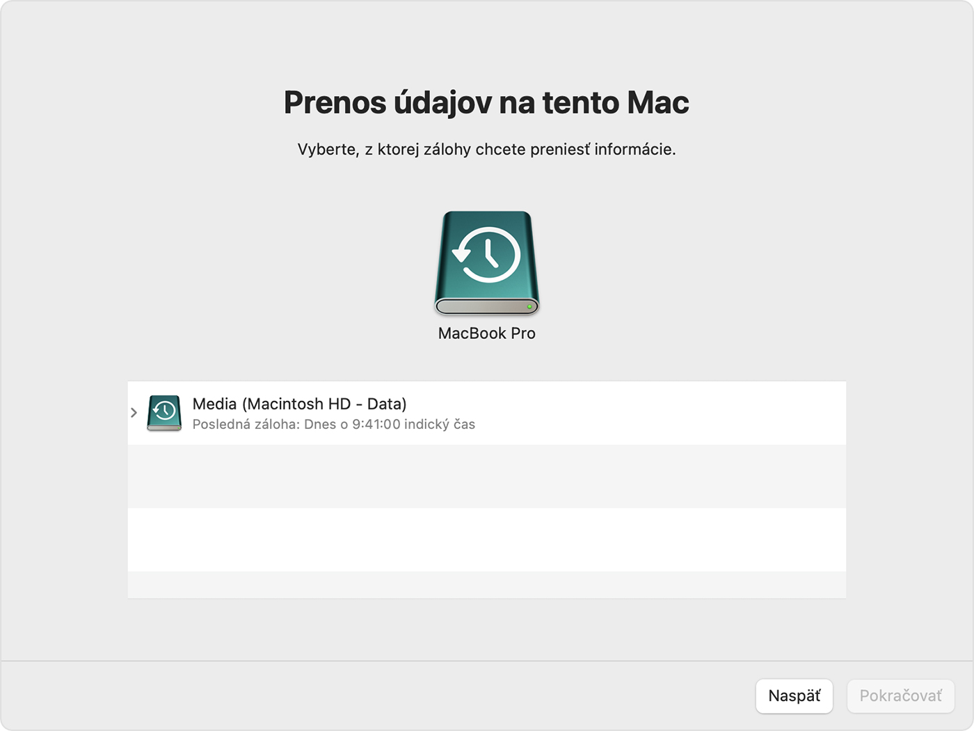 Sprievodca migráciou: Výber zálohy