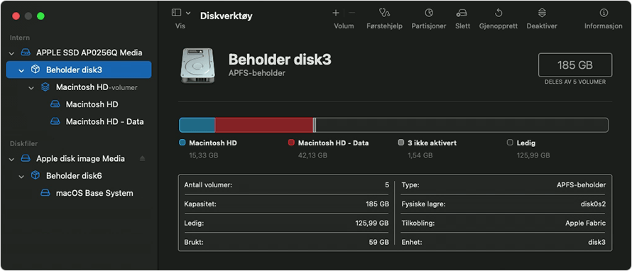 Diskverktøy: Beholdere og volumer