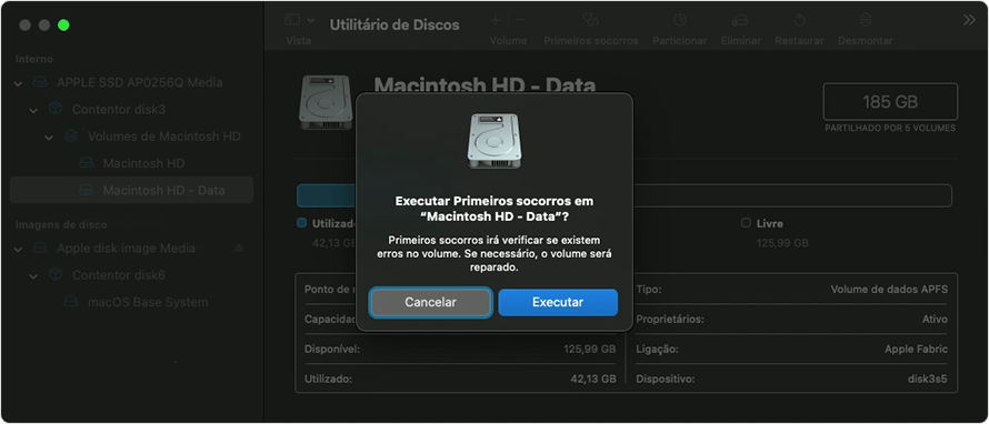 Utilitário de discos: executar os Primeiros socorros?