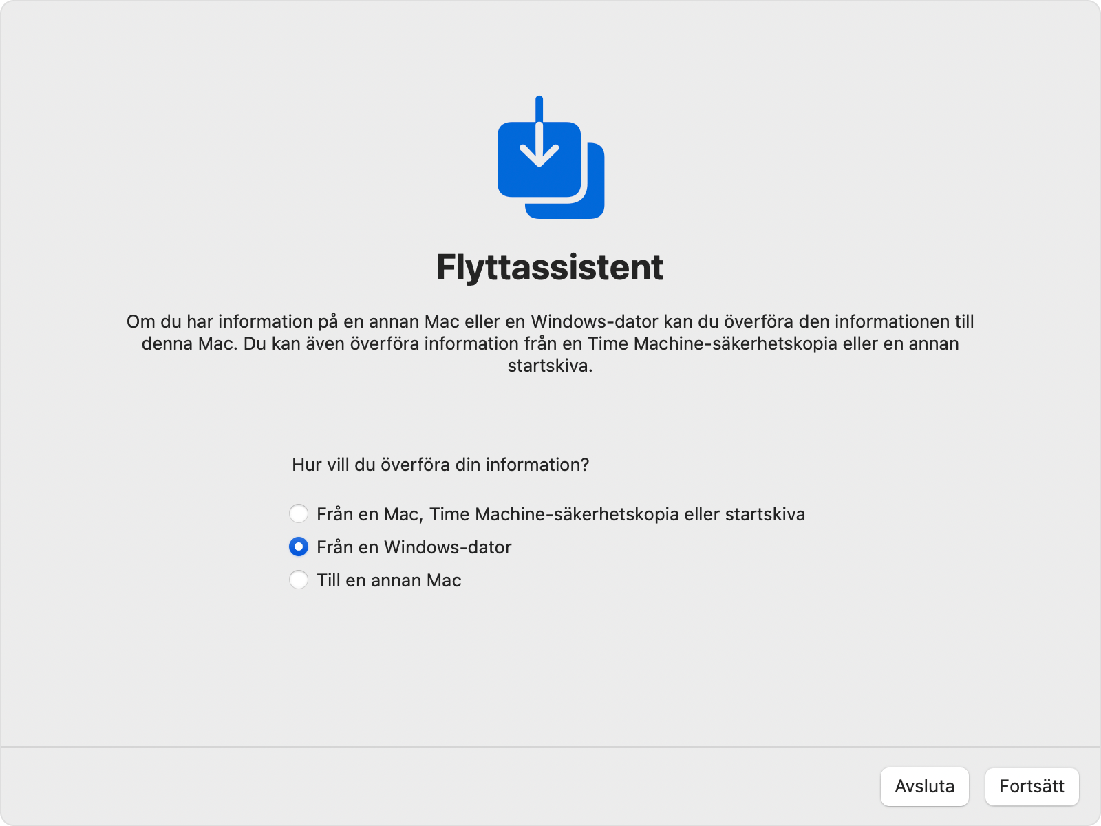 Flyttassistent på Mac: Överföra från en Windows-dator