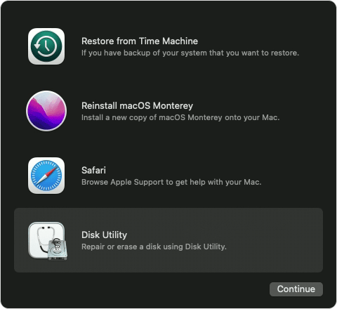 List of utilities in macOS Recovery.