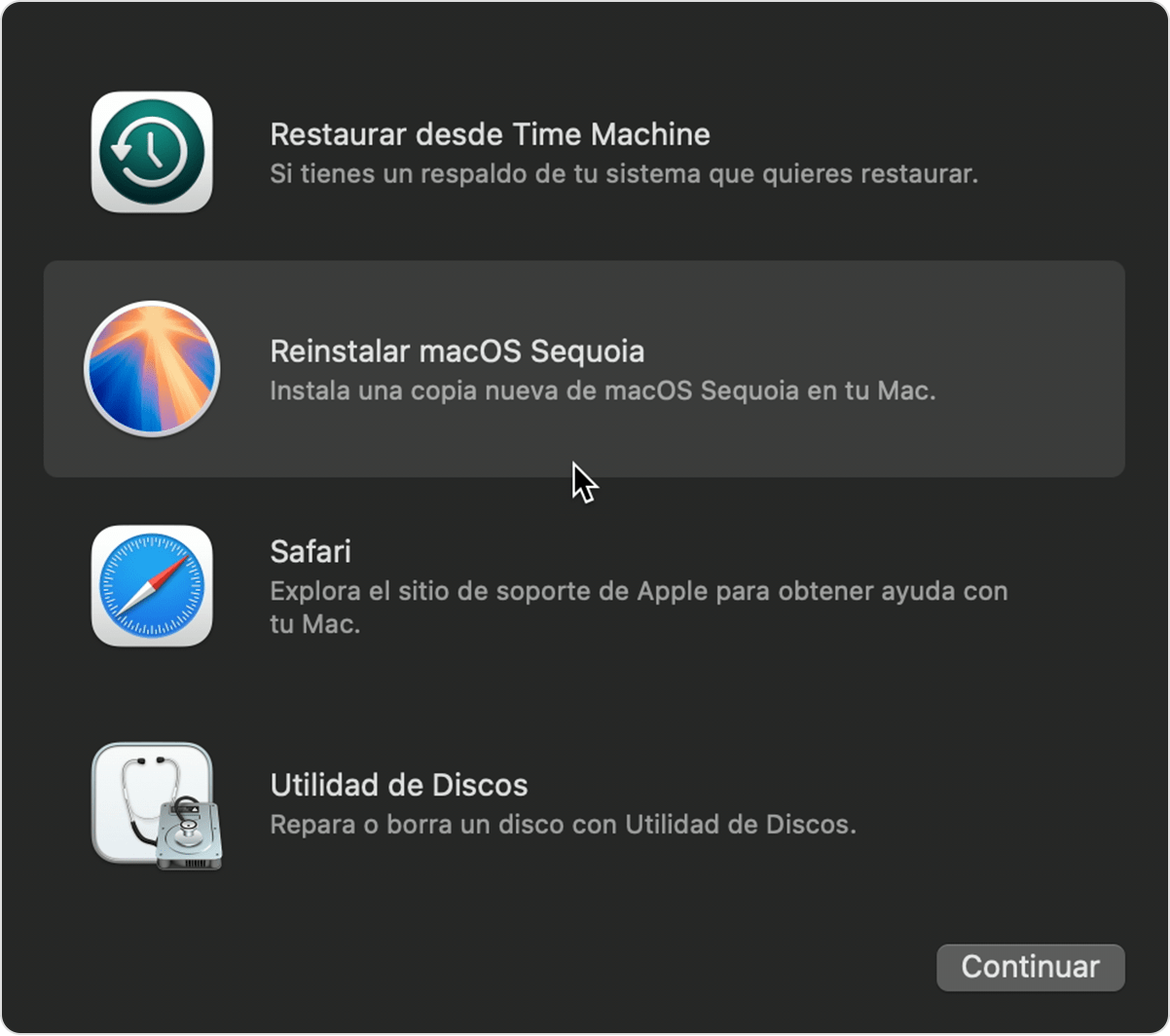 La ventana Utilidades en Recuperación de macOS