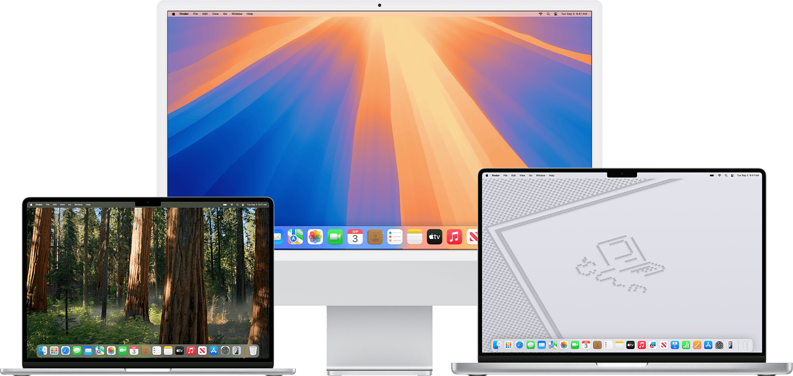 תמונות רקע למכתבה של macOS Sequoia ב-MacBook Air, ב-iMac וב-MacBook Pro.