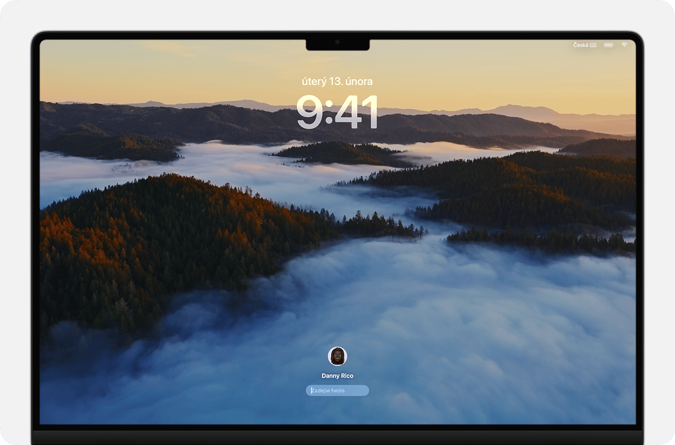 Přihlašovací obrazovka uživatele v macOS Sonoma