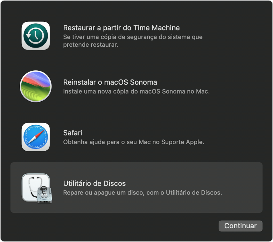 Janela Utilitários na Recuperação do macOS