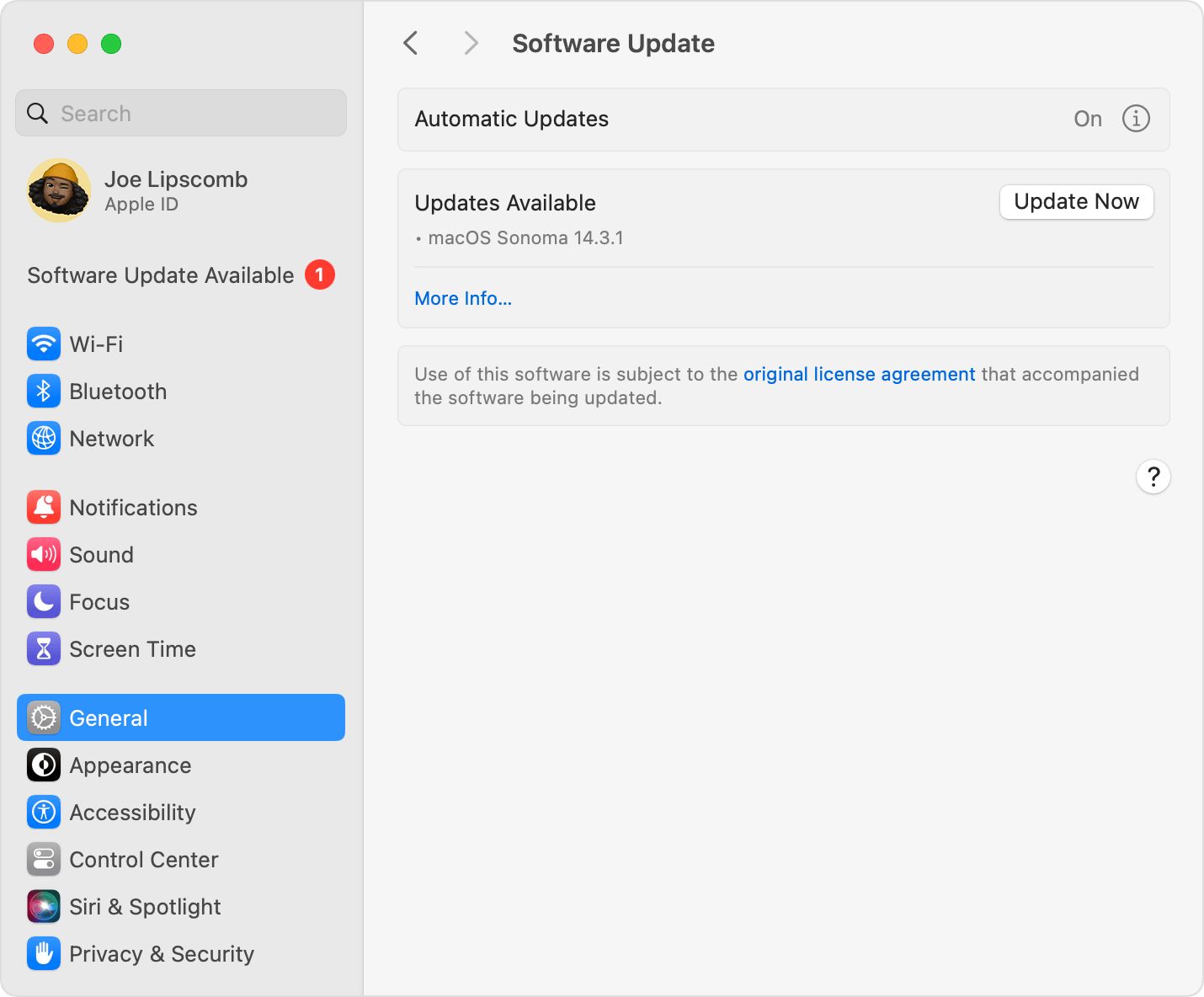 Aggiornamento Software in macOS Sonoma.